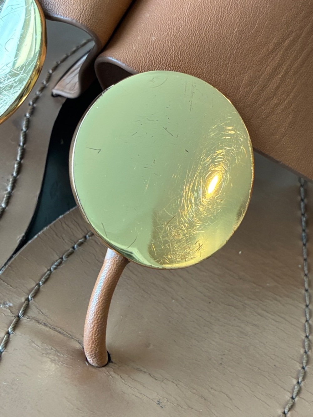 Tory Burch Cognac Leather Thong Sandals with Gold Disc - Picture 3 of 10